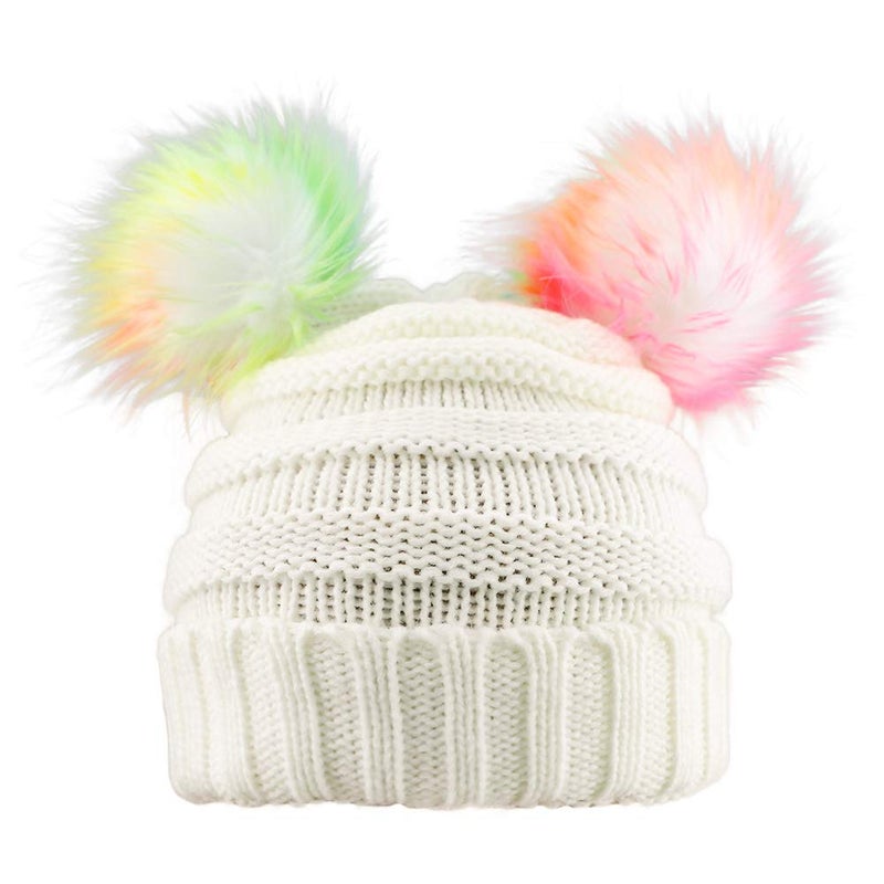 ACTLATI Kids Winter Knitted Beanie Hat Colorful Pompom Ears Ski Hat for Boy Girl(Ages 7-12) - Image 1